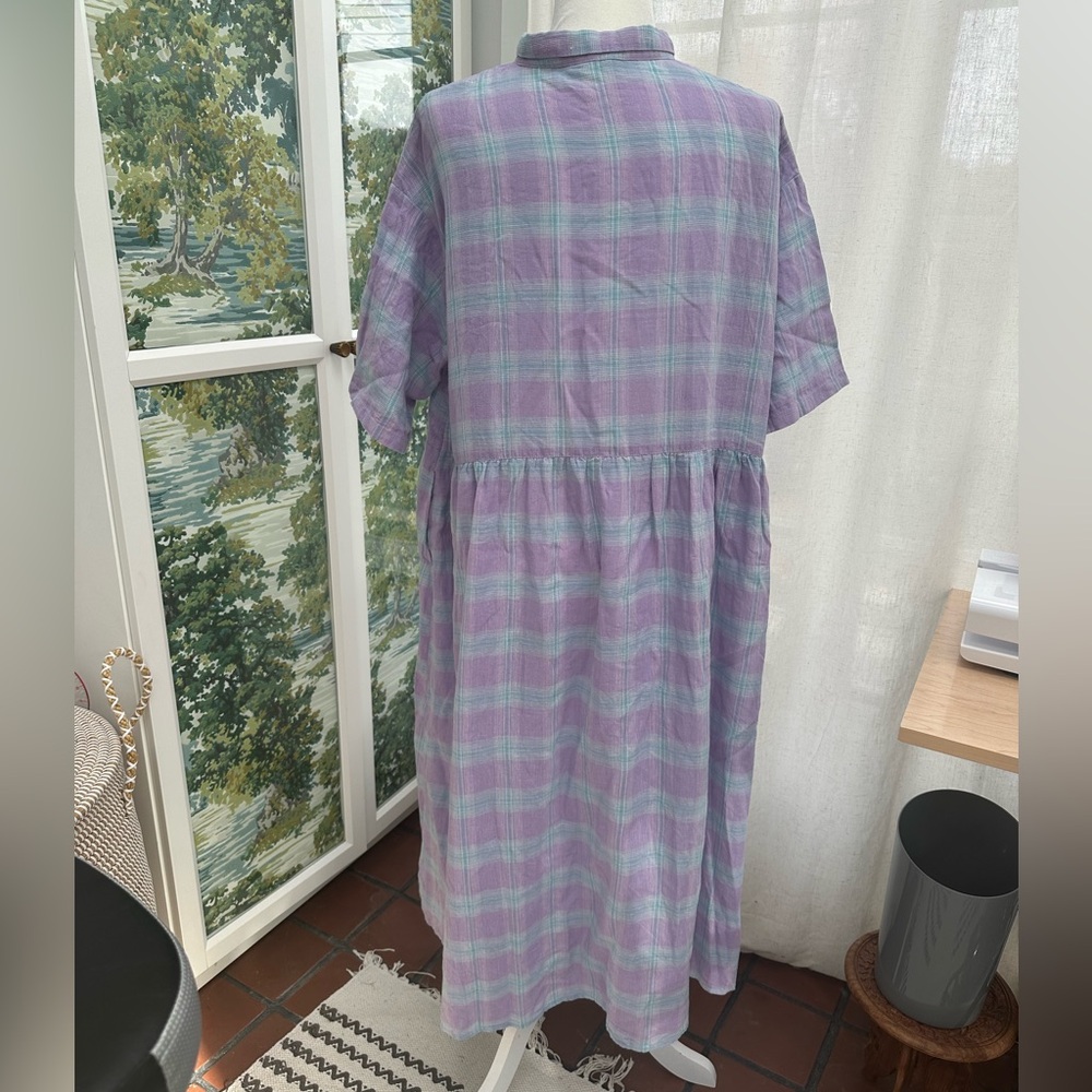 Japanese Brand Samansa Mos2 Plaid Linen Oversized Dress Sz Medium - Picture 5 of 10
